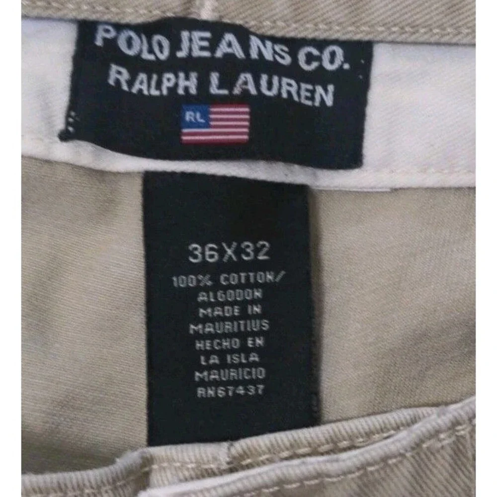 Vtg Ralph Lauren Polo Jeans Co Pants Mens 36x32 Khaki Canvas 100% Cotton EUC